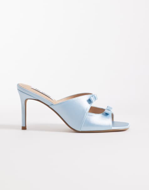 Be Mine Bridal Donia heeled sandal mules with bows in blue satin - view 1
