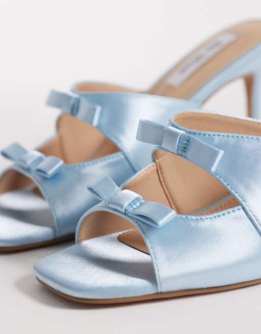 Be Mine Bridal Donia heeled sandal mules with bows in blue satin, 3 of 4
