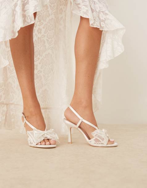 Be Mine Bridal Dove heeled sandals with lace bow in ivory - view 1