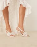 [Be Mine] Be Mine Bridal Dove heeled sandals with lace bow in ivory-White 40 IVORY LACE + SATIN