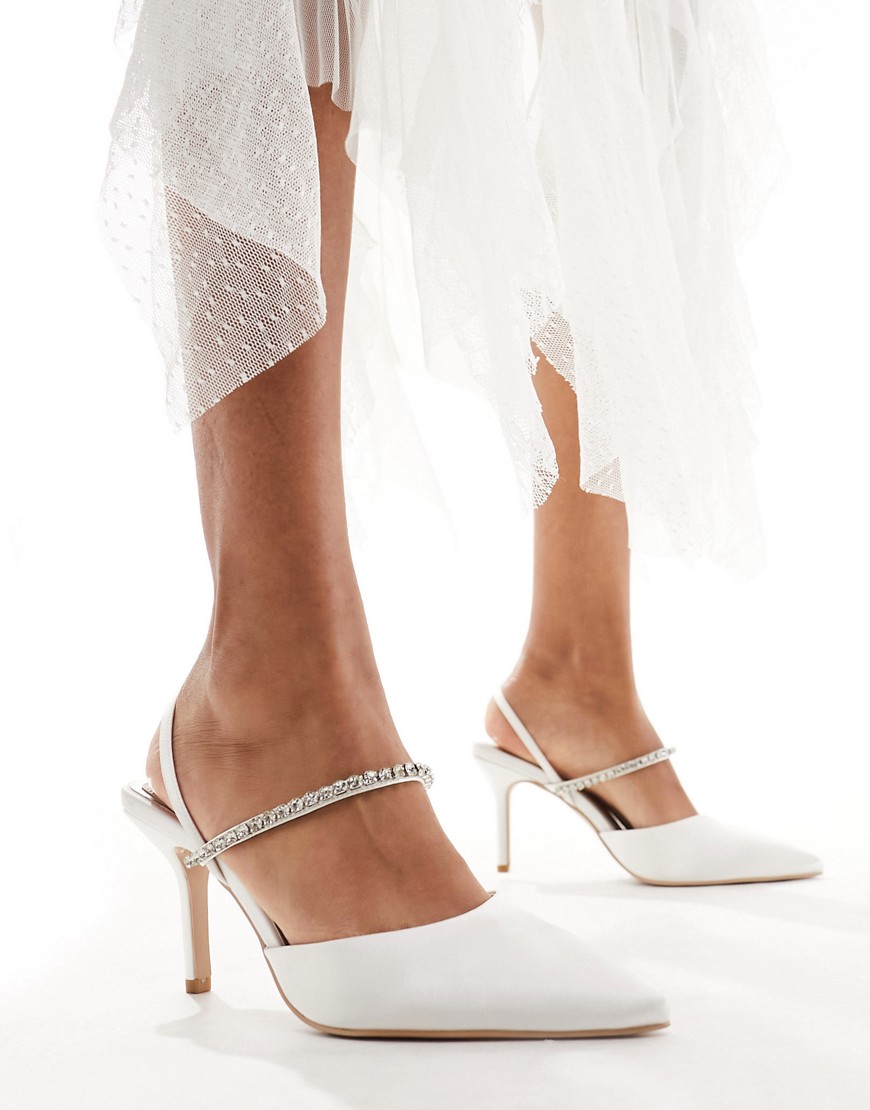 Be Mine Bridal Elisa embellished strap heeled shoes in ivory-White