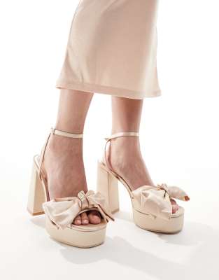 Be Mine Bridal Emani Platform Block Heeled Sandals In Light Pink