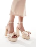[Be Mine] Be Mine Bridal Emani platform block heeled sandals in light pink 42 Blush satin