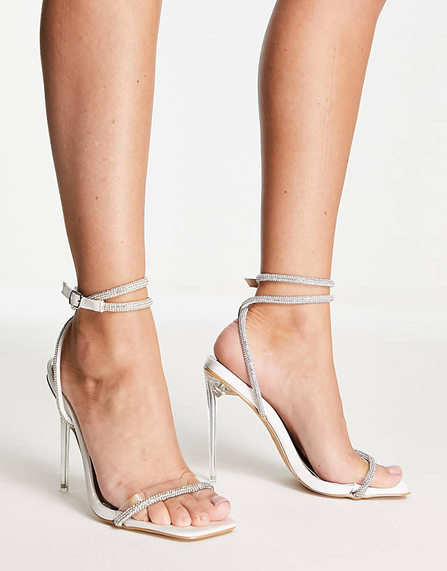 Be Mine - bridal emberly clear heeled sandals with diamante detail