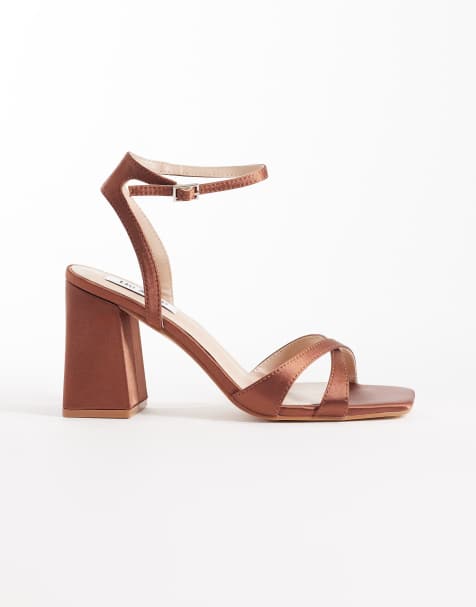 Be Mine Bridal Eshma block heeled sandals in mocha satin - view 1