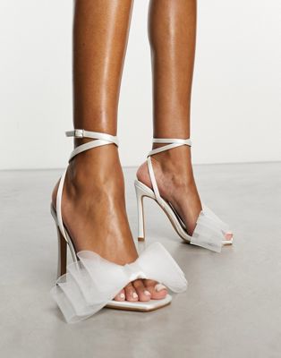 Be Mine Bridal Fabiana heeled sandals with mesh bow in ivory satin