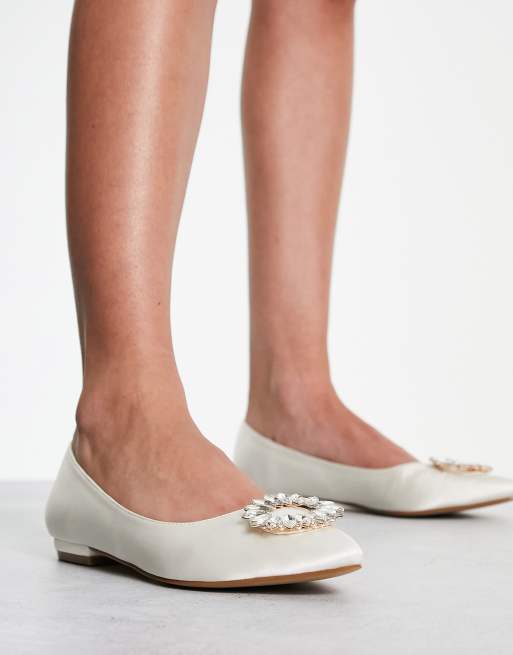 Be Mine Bridal flat shoes with embellishment in white ASOS