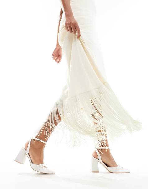 Be Mine Bridal – Geneva – Buty na obcasie klockowym z kokardką w kolorze kości słoniowej - view 1