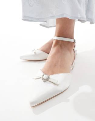 Bridal Indi bow flat shoes in ivory-White