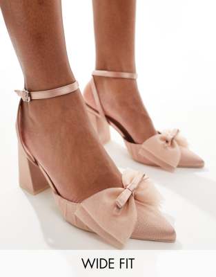 Be Mine Bridal Jomi block heeled shoes with bow in blush-pink