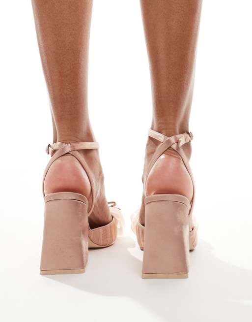 Be Mine Bridal Jomi block heeled shoes with bow in blush