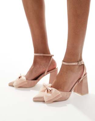 Bridal Jomi block heeled shoes with bow in blush-pink