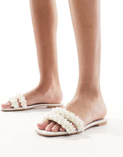 Be Mine Bridal Kiely pearl embellished flat sandals monochromatic in ivory