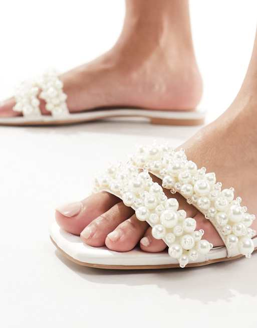 Be Mine Bridal Kiely pearl embellished flat sandals in ivory