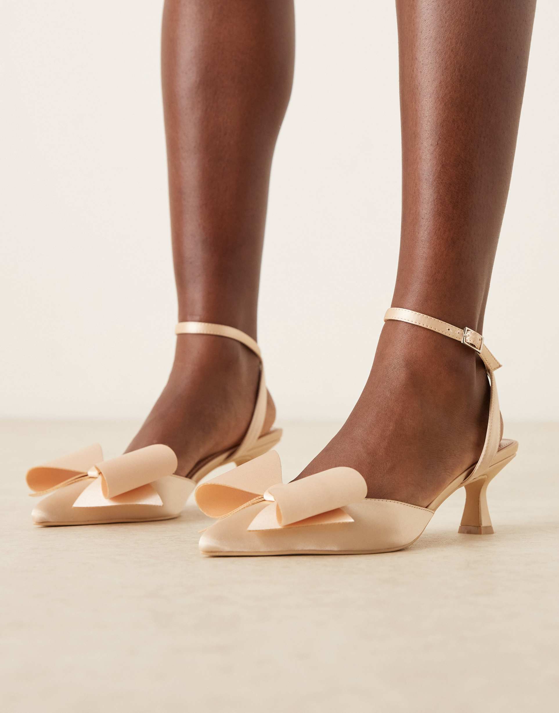 be mine bridal kitten heel shoes with bow in rose satin