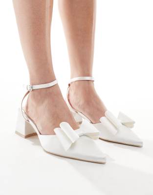 Bridal Kluhi low block heeled sandals with bow in ivory-White