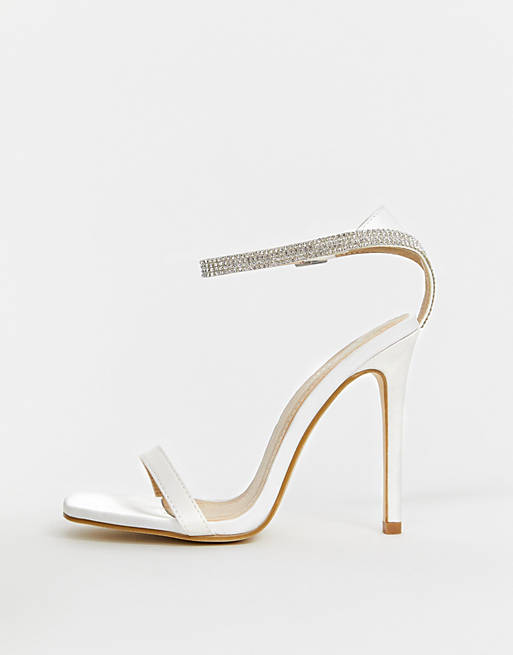 Be Mine Bridal Lylie ivory satin diamante strap barely there sandals | ASOS