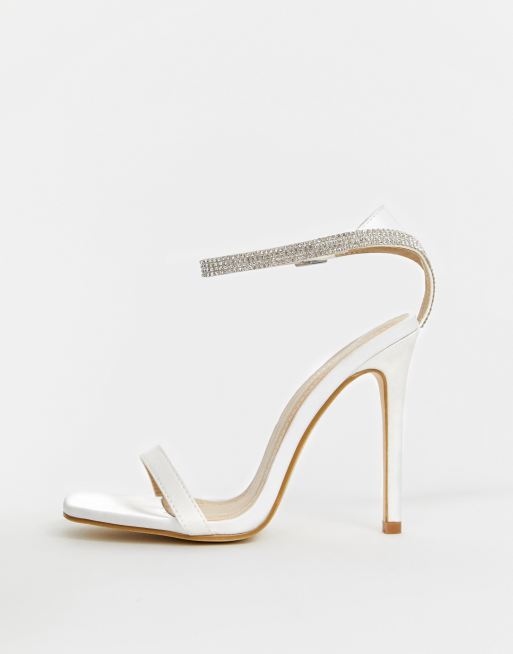 Be Mine Bridal Lylie ivory satin diamante strap barely there sandals | ASOS