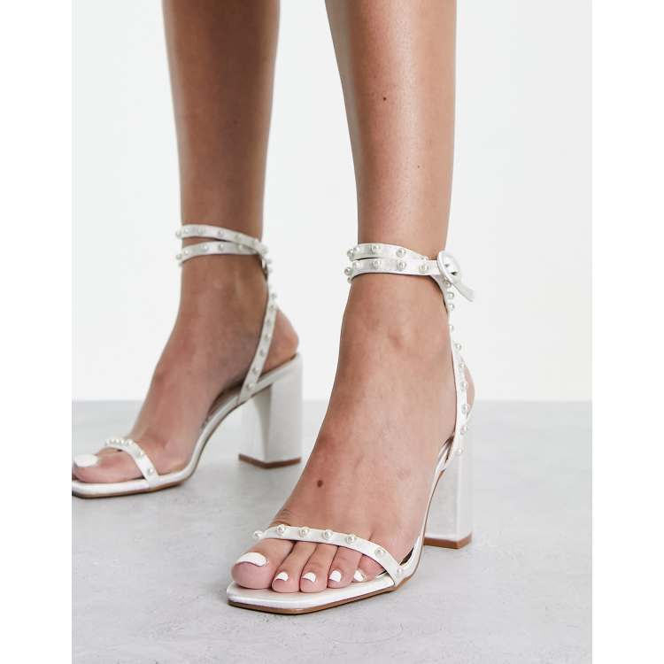 White embellished sale block heels