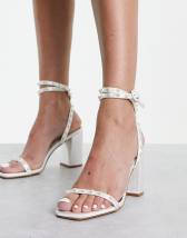 ASOS DESIGN Hitched bow detail mid heeled sandals in ivory | ASOS