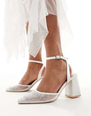 Be Mine Bridal Nala Mesh Block Heeled Shoes In Ivory-white