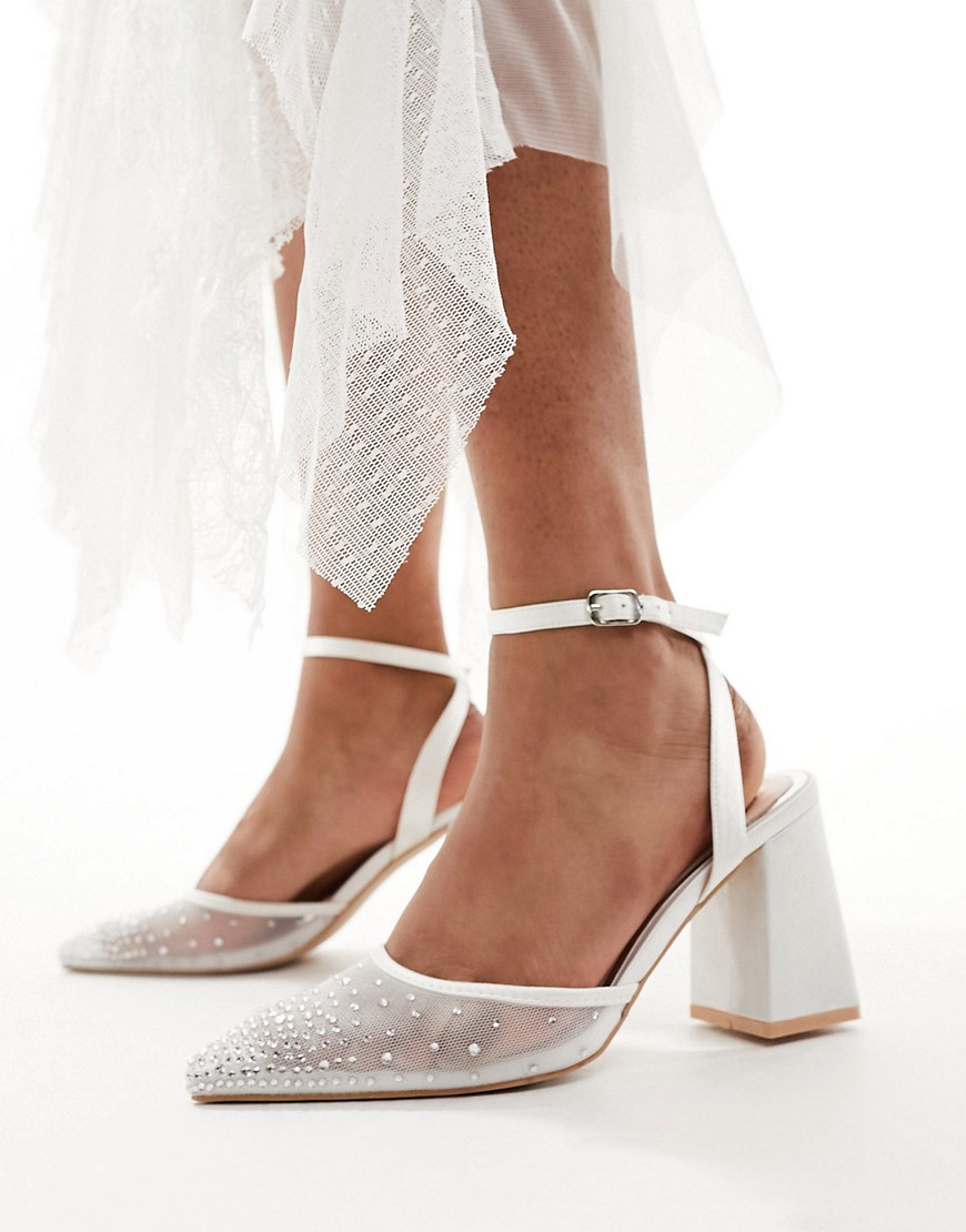 Be Mine Bridal Nala mesh block heeled shoes in ivory-White