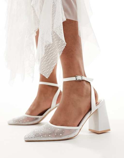 Be Mine Bridal Nala mesh block heeled shoes in ivory ASOS