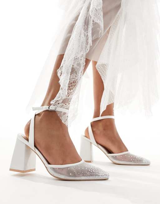 Be Mine Bridal Nala mesh block heeled shoes in ivory ASOS