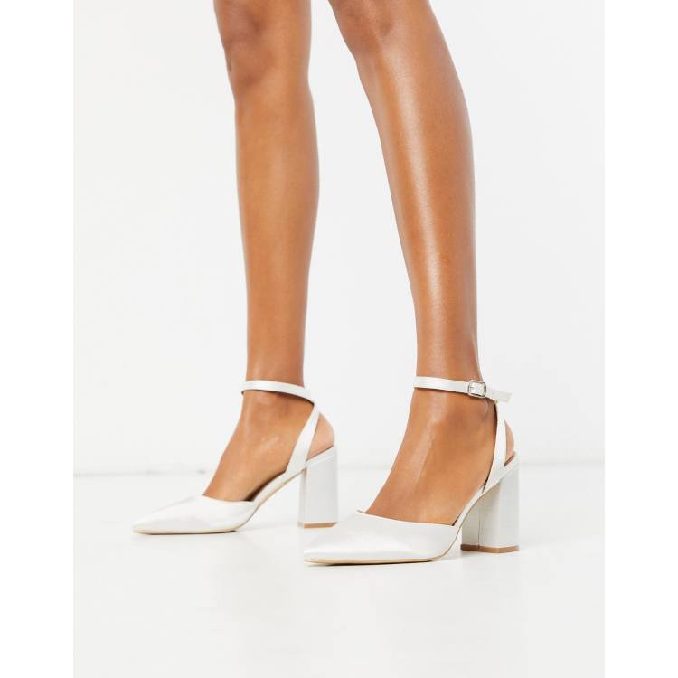 Be Mine Bridal Neima block heeled shoes in ivory satin | ASOS