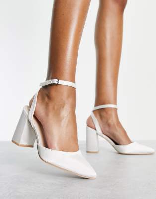 Bridal Neima Block Heeled Shoes In Ivory Satin-white