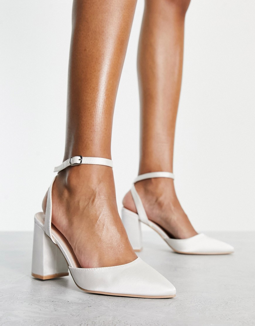 Be Mine Bridal Neima block heeled shoes in ivory satin-White