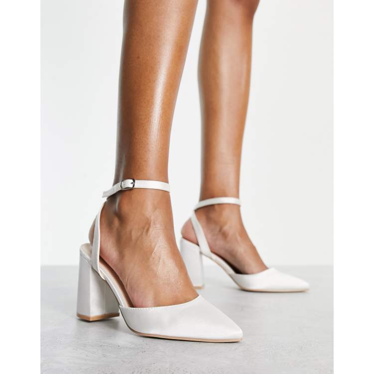 Be Mine Bridal Neima block heeled shoes in ivory satin | ASOS