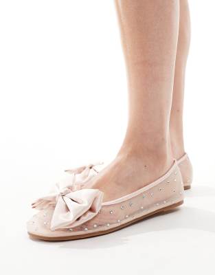 Bridal Nelly bow flat shoes in blush-Pink