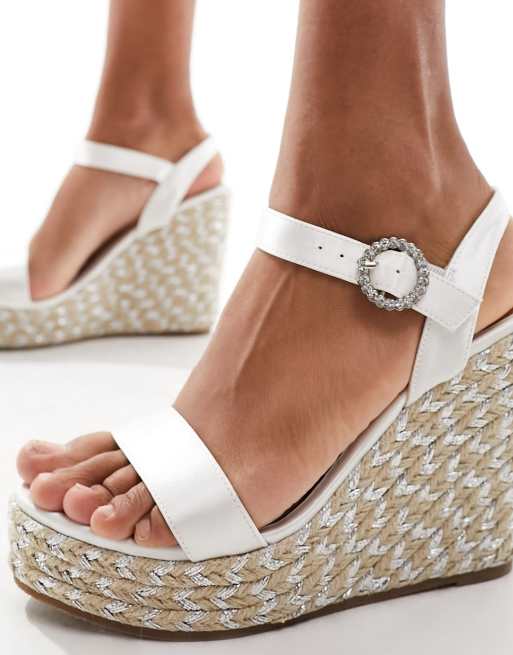 Wide Fit Cream Diamanté Espadrille Wedge Heel Sandals