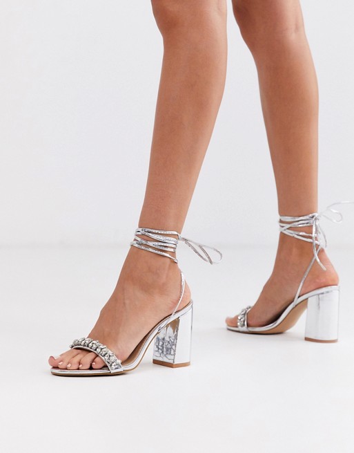 Be Mine Bridal Penelope heeled sandals with embellished strap in silver metallic
