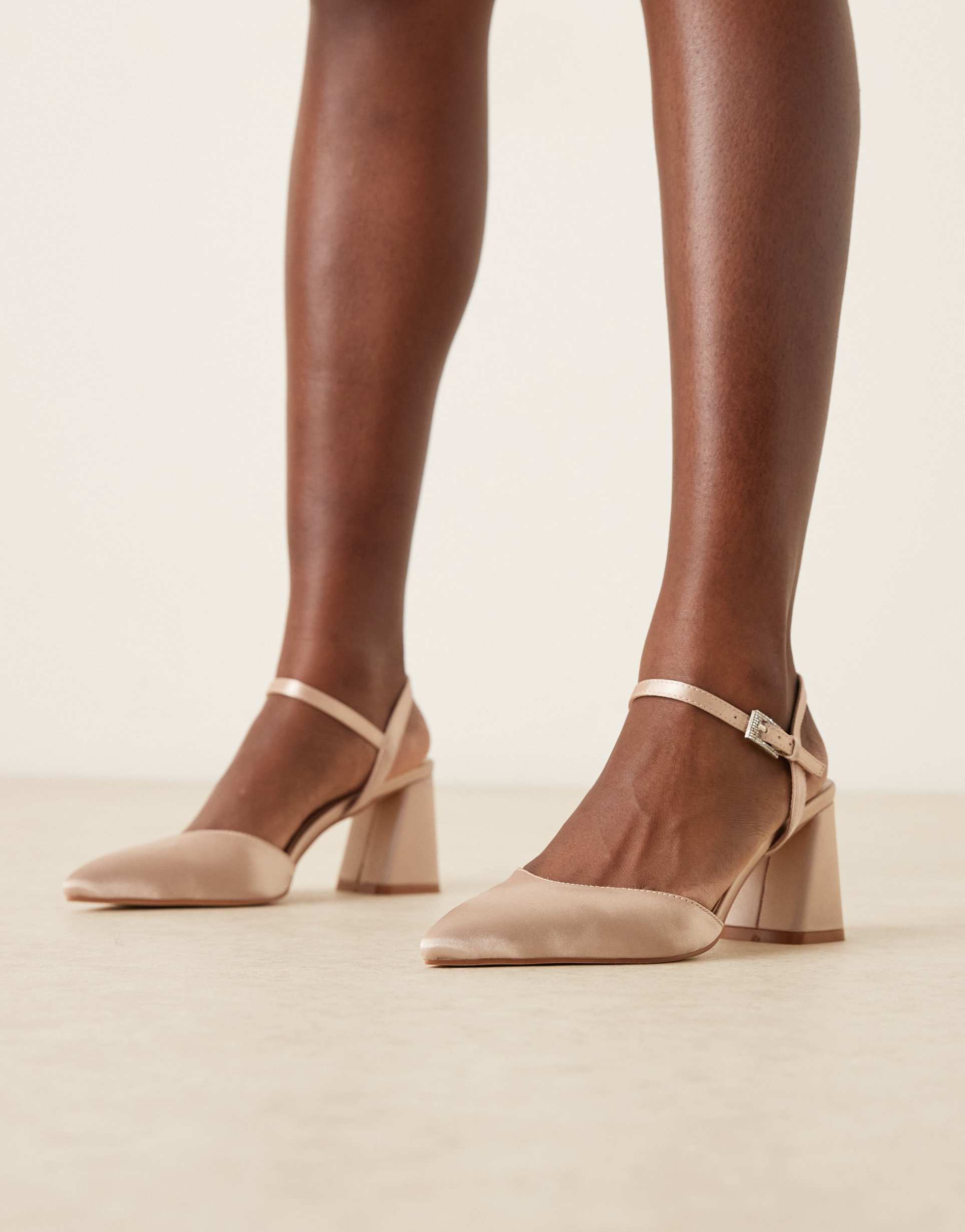 be mine bridal ravina pointed toe block heeled shoes in blush