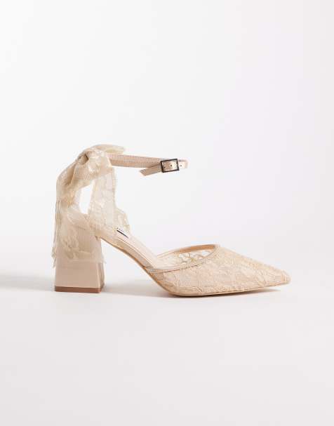 Be Mine Bridal Reema block heeled shoes with bow detail in rose lace - view 1
