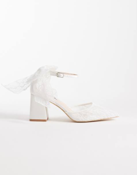 Be Mine Bridal Reema block heeled shoes with bow detailing in ivory lace - view 1