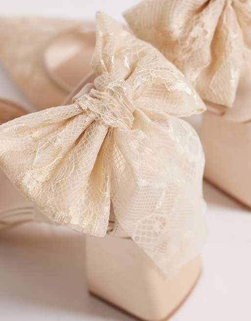 Be Mine Bridal Reema block heeled shoes with bow detailing in rose lace, 2 of 4