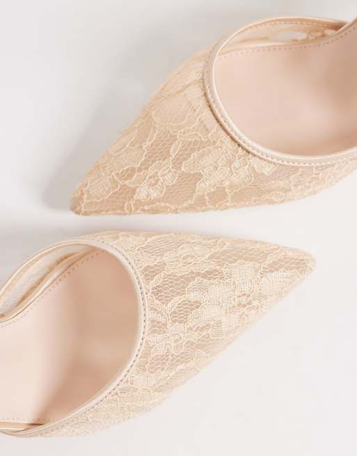 Be Mine Bridal Reema block heeled shoes with bow detailing in rose lace, 4 of 4