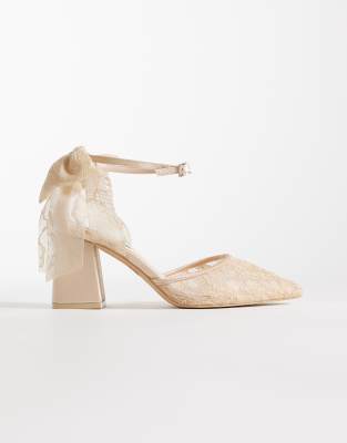 Be Mine - Bridal - Reema - Schuhe in Rosé mit Spitzenbesatz, Blockabsatz und Schleife-Rosa Rosa 42