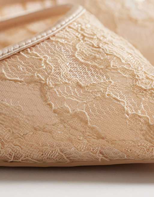 Be Mine – Bridal – Reema – Schuhe in Rosé mit Spitzenbesatz, Blockabsatz und Schleife, 3 von 4