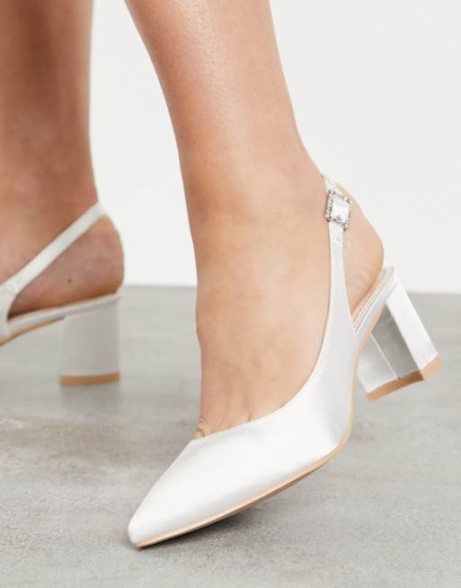 Ivory satin clearance slingback wedding shoes