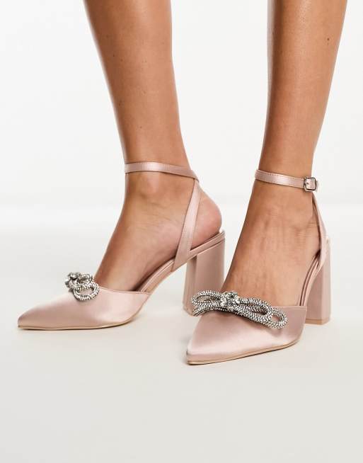 Be Mine Bridal Saffron heeled shoes with embellished bow in champagne satin