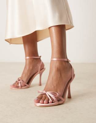 Be Mine Be Mine bridal Sharly heeled sandals with bow detail in satin blush-Pink