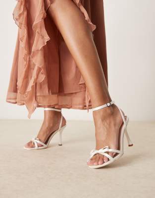 Be Mine Be Mine bridal Sharly heeled sandals with bow detail in satin ivory-White