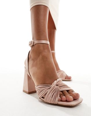 Be Mine Bridal Snuggle plisse block heeled sandals in champagne-Pink