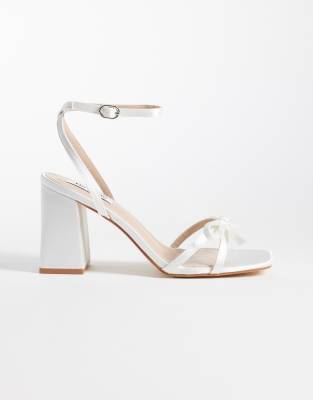 Be Mine Bridal Tamara Block Heeled Sandals With Bow Detailing In White