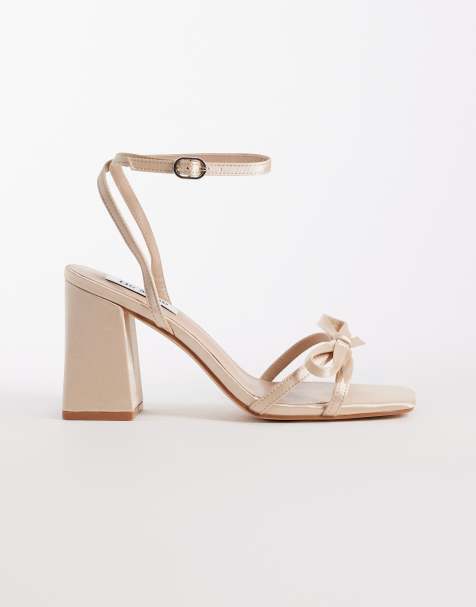 Be Mine Bridal Tamara block heeled sandals with bow detailing in rose satin - view 1