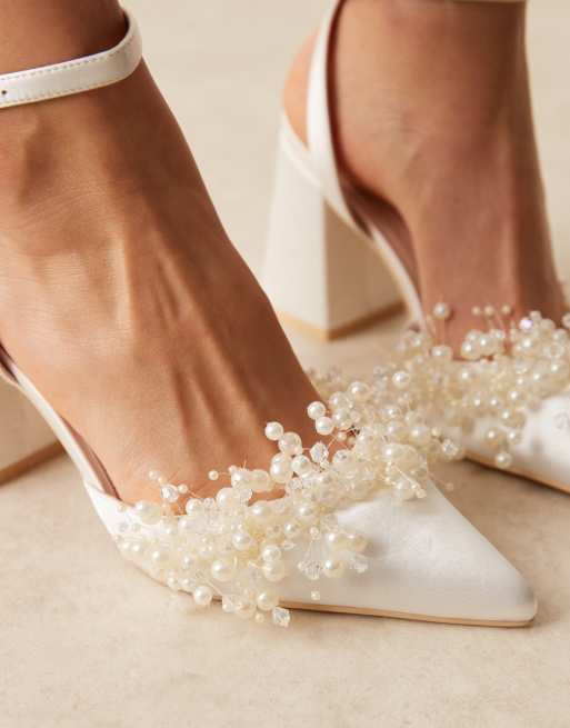 Be Mine Bridal Tanika block heeled shoes with pearls in ivory satin, 2 of 4